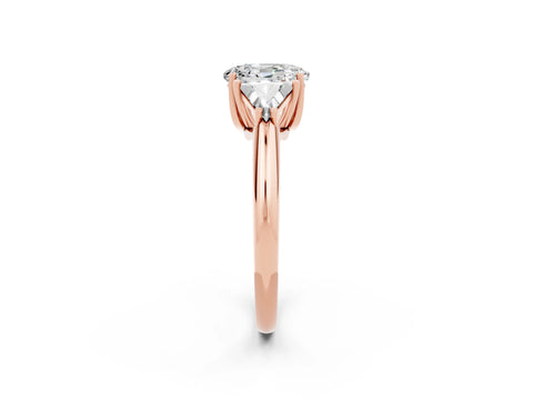 Rose gold Three-Stone Oval Cut Cut Diamond Ring with Trillion Side Stones and Four-Prong Setting_2