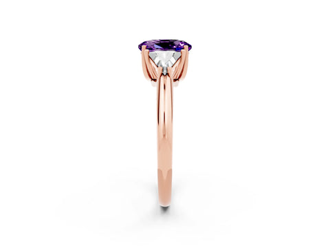Rose gold Three-Stone Oval Cut Cut Diamond Ring with Trillion Side Stones and Four-Prong Setting_2