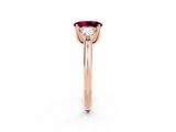 Rose gold Three-Stone Oval Cut Cut Diamond Ring with Trillion Side Stones and Four-Prong Setting_2