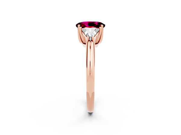 Rose gold Three-Stone Oval Cut Garnet Engagement Ring with Trillion Side Stones and Prong Setting