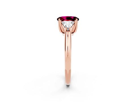 Rose gold Three-Stone Oval Cut Cut Diamond Ring with Trillion Side Stones and Four-Prong Setting_2