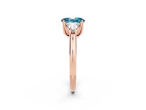 Rose gold Three-Stone Oval Cut Cut Diamond Ring with Trillion Side Stones and Four-Prong Setting_2
