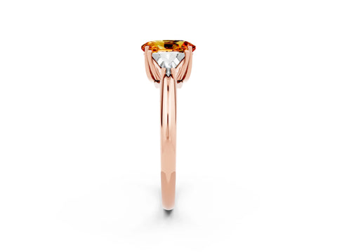 Rose gold Three-Stone Oval Cut Cut Diamond Ring with Trillion Side Stones and Four-Prong Setting_2