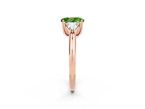 Rose gold Three-Stone Oval Cut Cut Diamond Ring with Trillion Side Stones and Four-Prong Setting_2