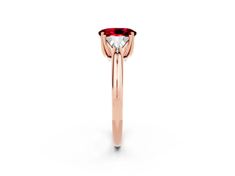 Rose gold Three-Stone Oval Cut Cut Diamond Ring with Trillion Side Stones and Four-Prong Setting_2