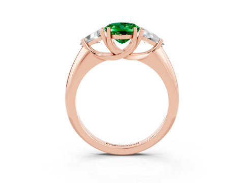 Rose gold Three-Stone Oval Cut Cut Diamond Ring with Trillion Side Stones and Four-Prong Setting_3