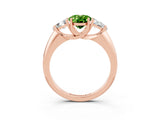 Rose gold Three-Stone Oval Cut Cut Diamond Ring with Trillion Side Stones and Four-Prong Setting_3