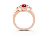 Rose gold Three-Stone Oval Cut Cut Diamond Ring with Trillion Side Stones and Four-Prong Setting_3