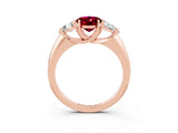 Rose gold Three-Stone Oval Cut Cut Diamond Ring with Trillion Side Stones and Four-Prong Setting_3