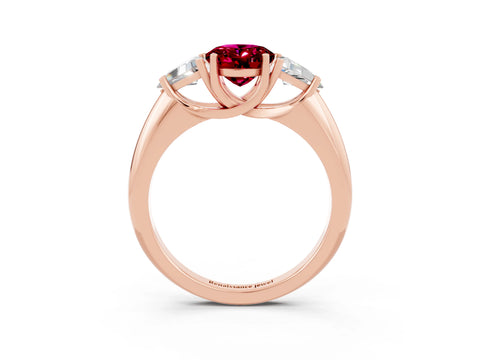 Rose gold Three-Stone Oval Cut Cut Diamond Ring with Trillion Side Stones and Four-Prong Setting_3