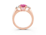 Rose gold Three-Stone Oval Cut Cut Diamond Ring with Trillion Side Stones and Four-Prong Setting_3