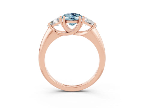 Rose gold Three-Stone Oval Cut Cut Diamond Ring with Trillion Side Stones and Four-Prong Setting_3