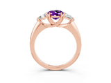 Rose gold Three-Stone Oval Cut Cut Diamond Ring with Trillion Side Stones and Four-Prong Setting_3
