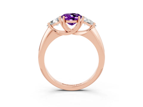 Rose gold Three-Stone Oval Cut Cut Diamond Ring with Trillion Side Stones and Four-Prong Setting_3