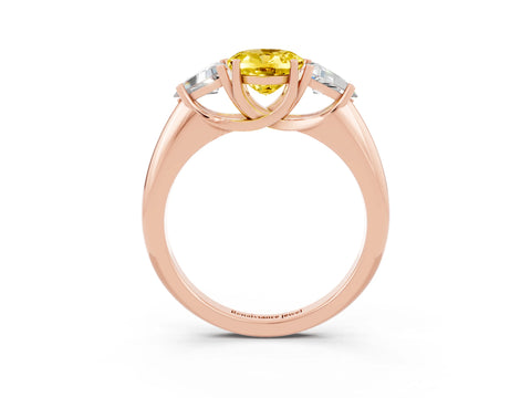 Rose gold Three-Stone Oval Cut Cut Diamond Ring with Trillion Side Stones and Four-Prong Setting_3