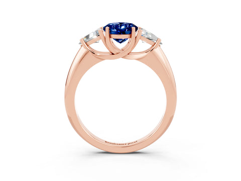Rose gold Three-Stone Oval Cut Cut Diamond Ring with Trillion Side Stones and Four-Prong Setting_3