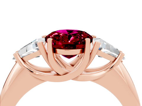 Rose gold Three-Stone Oval Cut Cut Diamond Ring with Trillion Side Stones and Four-Prong Setting_4