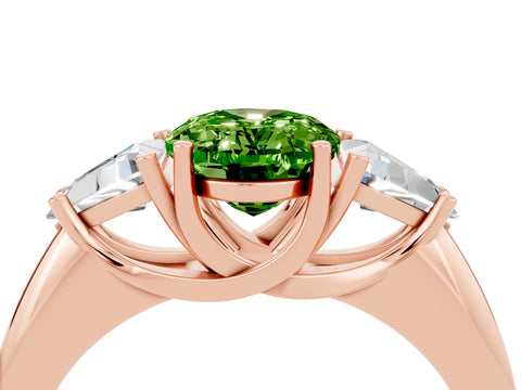 Rose gold Three-Stone Oval Cut Cut Diamond Ring with Trillion Side Stones and Four-Prong Setting_4