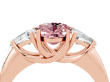 Rose gold Three-Stone Oval Cut Cut Diamond Ring with Trillion Side Stones and Four-Prong Setting_4