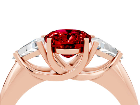 Rose gold Three-Stone Oval Cut Cut Diamond Ring with Trillion Side Stones and Four-Prong Setting_4