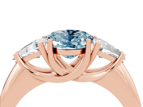 Rose gold Three-Stone Oval Cut Cut Diamond Ring with Trillion Side Stones and Four-Prong Setting_4