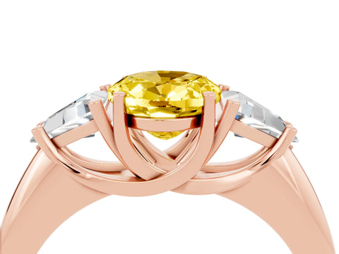 Rose gold Three-Stone Oval Cut Cut Diamond Ring with Trillion Side Stones and Four-Prong Setting_4