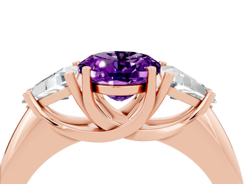 Rose gold Three-Stone Oval Cut Cut Diamond Ring with Trillion Side Stones and Four-Prong Setting_4