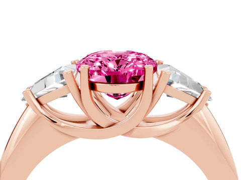 Rose gold Three-Stone Oval Cut Cut Diamond Ring with Trillion Side Stones and Four-Prong Setting_4