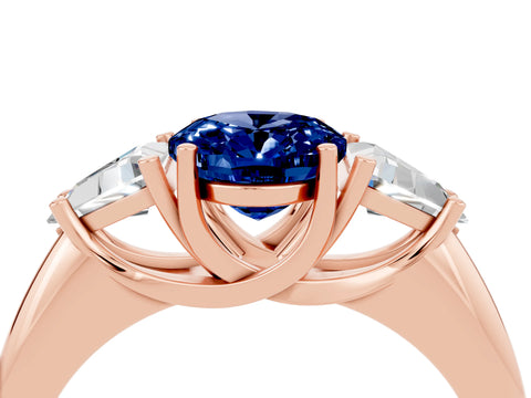 Rose gold Three-Stone Oval Cut Cut Diamond Ring with Trillion Side Stones and Four-Prong Setting_4