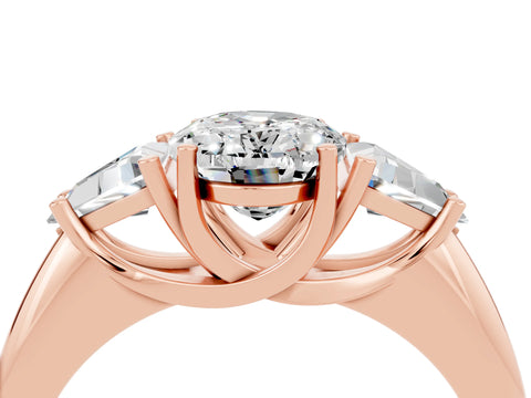 Rose gold Three-Stone Oval Cut Cut Diamond Ring with Trillion Side Stones and Four-Prong Setting_4