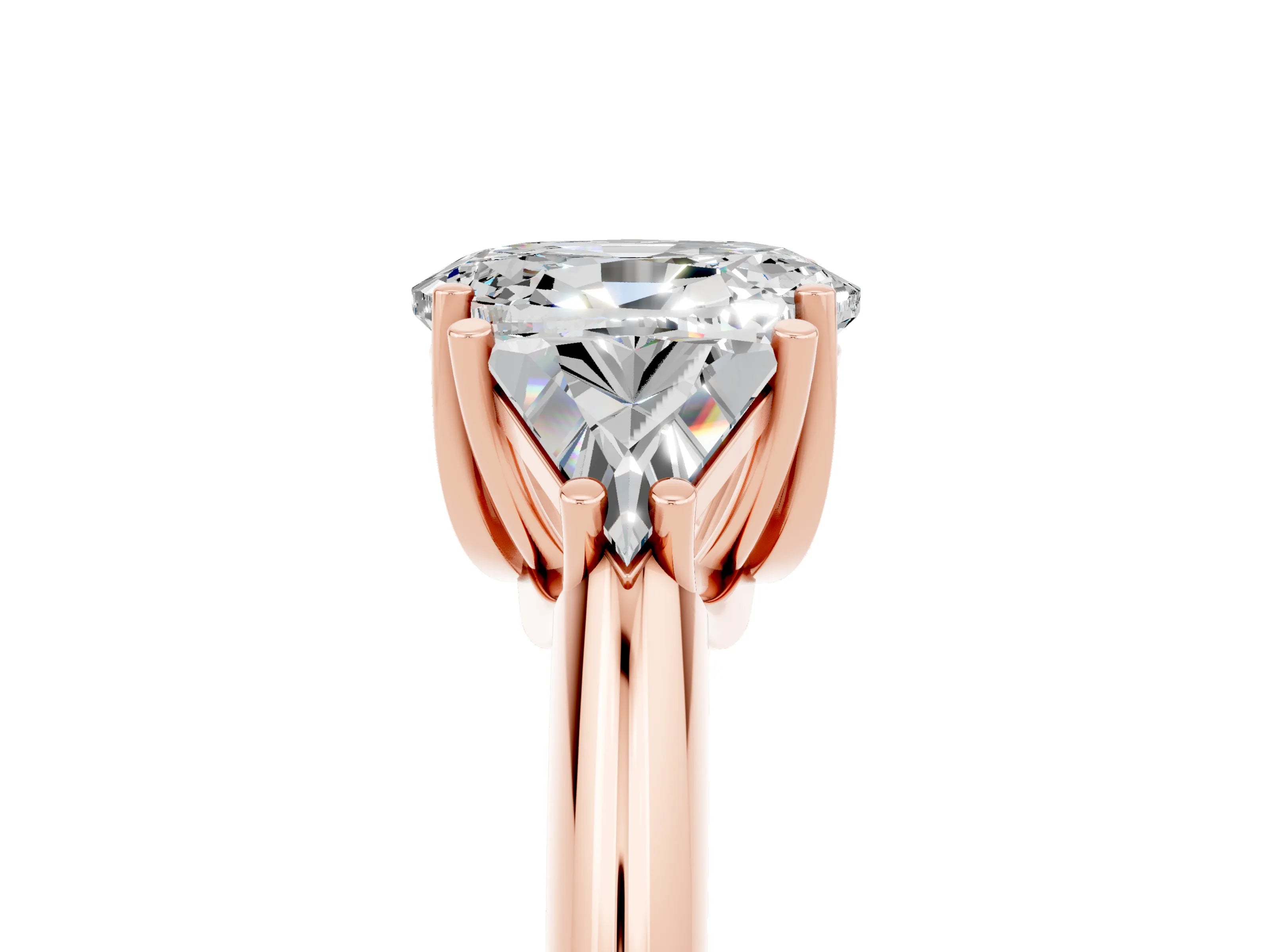 Rose gold Three-Stone Oval Cut Cut Diamond Ring with Trillion Side Stones and Four-Prong Setting_5