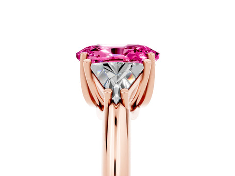 Rose gold Three-Stone Oval Cut Cut Diamond Ring with Trillion Side Stones and Four-Prong Setting_5