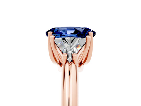 Rose gold Three-Stone Oval Cut Cut Diamond Ring with Trillion Side Stones and Four-Prong Setting_5