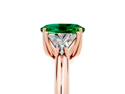 Rose gold Three-Stone Oval Cut Cut Diamond Ring with Trillion Side Stones and Four-Prong Setting_5