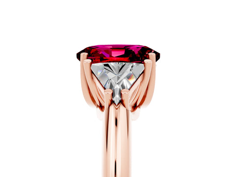 Rose gold Three-Stone Oval Cut Cut Diamond Ring with Trillion Side Stones and Four-Prong Setting_5