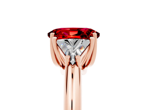 Rose gold Three-Stone Oval Cut Cut Diamond Ring with Trillion Side Stones and Four-Prong Setting_5