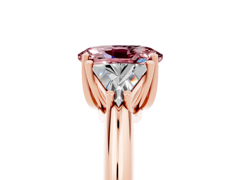 Rose gold Three-Stone Oval Cut Cut Diamond Ring with Trillion Side Stones and Four-Prong Setting_5