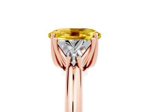 Rose gold Three-Stone Oval Cut Cut Diamond Ring with Trillion Side Stones and Four-Prong Setting_5
