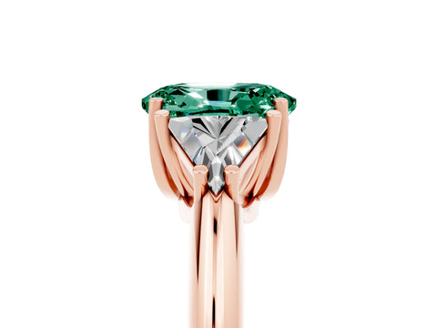 Rose gold Three-Stone Oval Cut Cut Diamond Ring with Trillion Side Stones and Four-Prong Setting_5