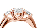Rose gold Three-Stone Oval Cut Cut Diamond Ring with Trillion Side Stones and Four-Prong Setting_7