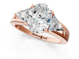 Rose gold Three-Stone Oval Cut Cut Diamond Ring with Trillion Side Stones on a Split Shank Band_14