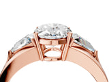Rose gold Three-Stone Oval Cut Cut Diamond Ring with Trillion Side Stones on a Split Shank Band_17