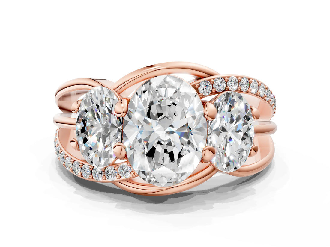 Rose gold Three-Stone Oval Cut Cut Diamond Split Shank Prong Set Ring_3