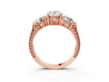 Rose gold Three-Stone Oval Cut Cut Milgrain Band Prong Setting Ring_12