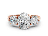 Rose gold Three-Stone Oval Cut Cut Milgrain Band Prong Setting Ring_9