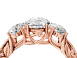 Rose gold Three-Stone Oval Cut Cut Milgrain Pavé Engagement Ring_11