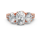 Rose gold Three-Stone Oval Cut Cut Milgrain Pavé Engagement Ring_7