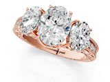 Rose gold Three-Stone Oval Cut Cut Milgrain Pavé Engagement Ring_8