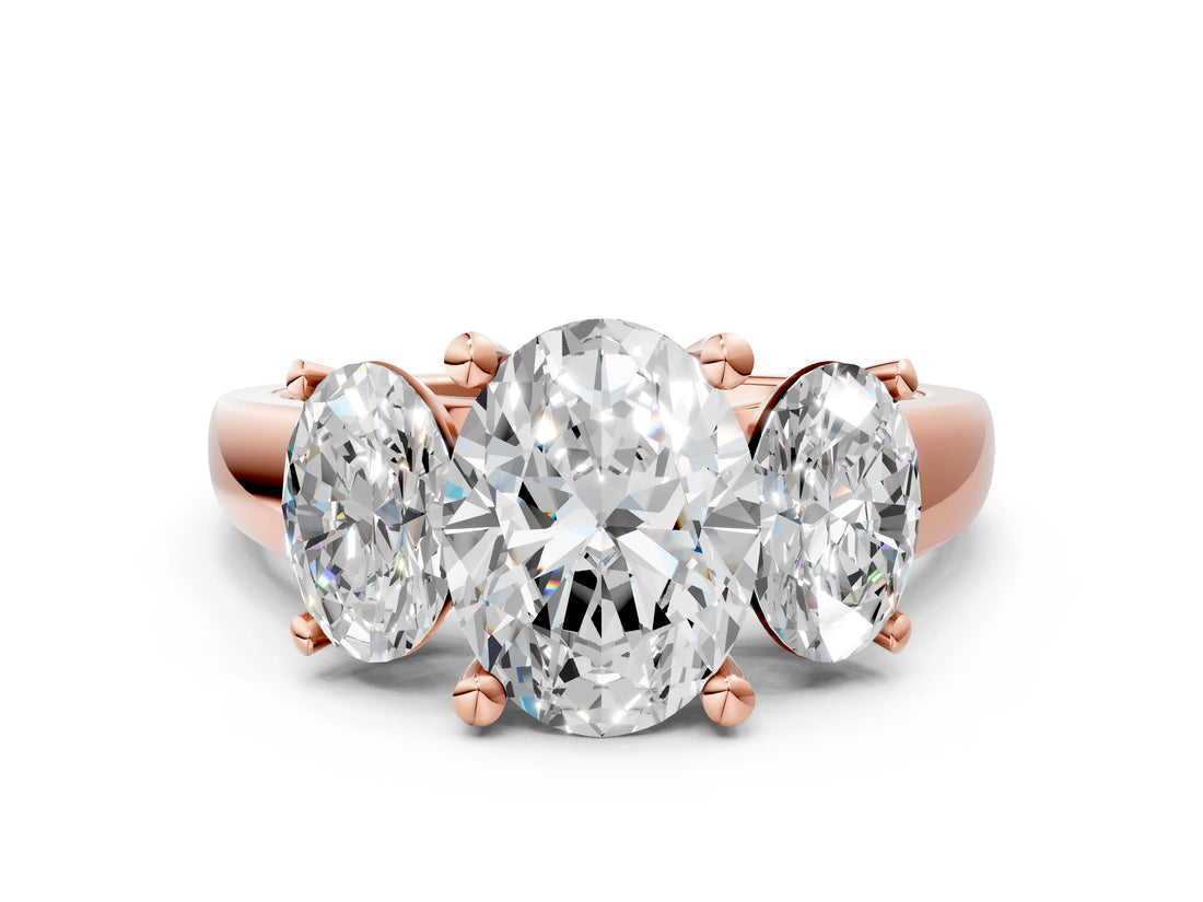Rose gold Three-Stone Oval Cut Cut Solitaire Ring with Classic Prong Setting_3