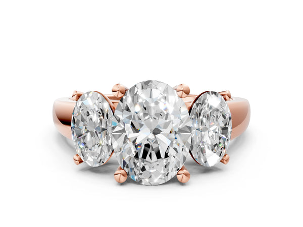 Rose gold Three-Stone Oval Cut Cut Solitaire Ring with Classic Prong Setting
